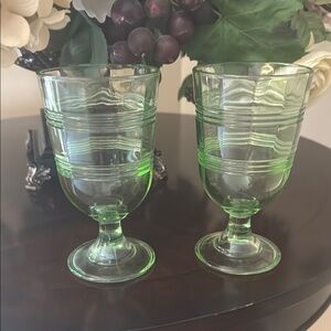 Set of 2 Martha Stewart Everyday Green Glass Goblets